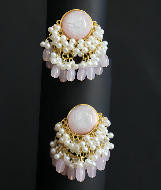Elegant Blush Pink Pearl Kundan Dangle Earrings