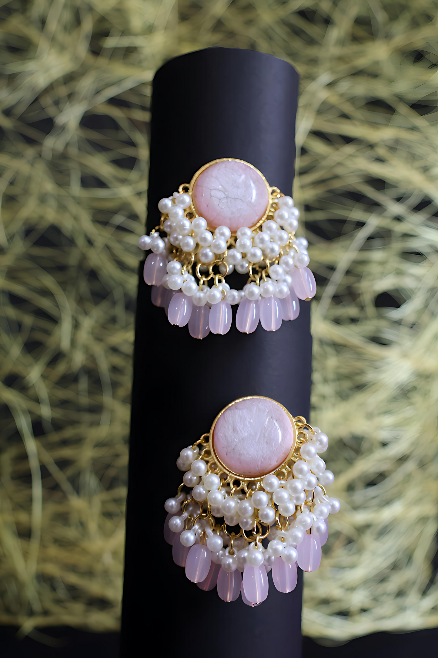Elegant Blush Pink Pearl Kundan Dangle Earrings